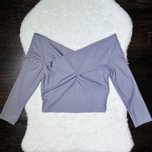 Forever 21 Blue-Gray Off-the-Shoulder Crossover Crop Top Medium